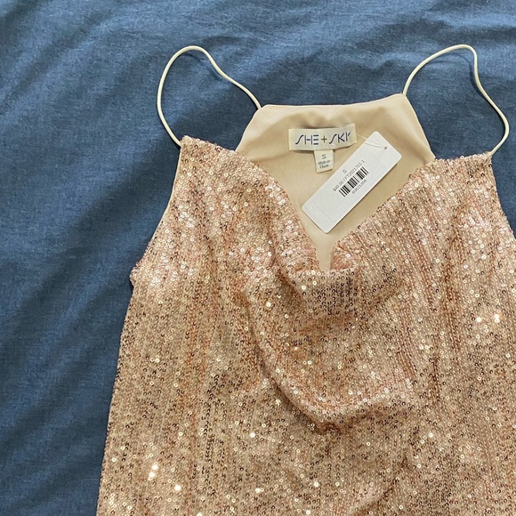 She + Sky rose gold sequin cowl neck cami - Picture 3 of 5
